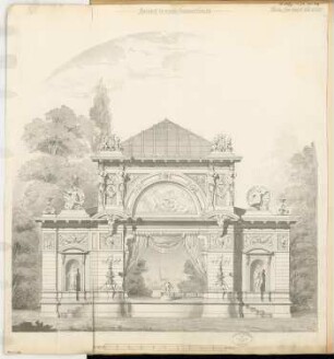 Sommertheater Monatskonkurrenz März 1878: Aufriss Vorderansicht des Bühnenhauses; Maßstabsleiste