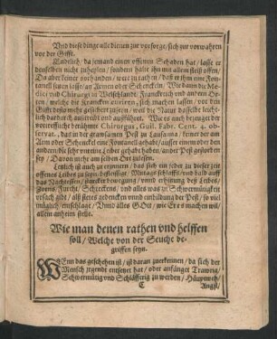 Wie man denen rathen und helffen soll/ Welche von der Seuche begriffen seyn.
