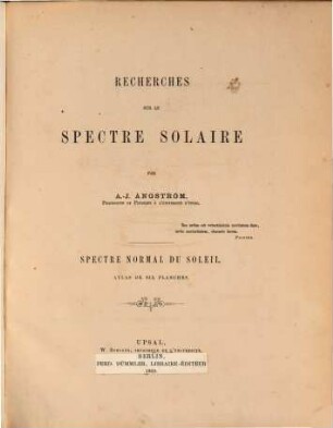 Recherches sur le spectre solaire, [1]. [Text]