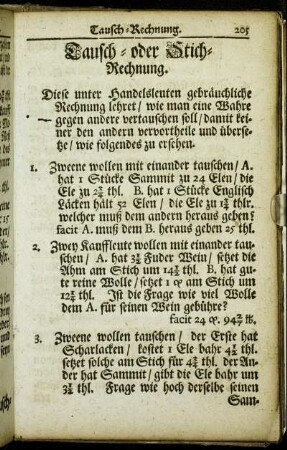 Tausch- oder Stich-Rechnung.