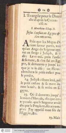 L'Evangile pour le Dimanche d'aprés la Circoncision