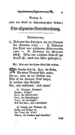 Eine allgemeine Gottesverehrung : Beylage A (zum 2ten Stück des Philanthropischen Archivs)