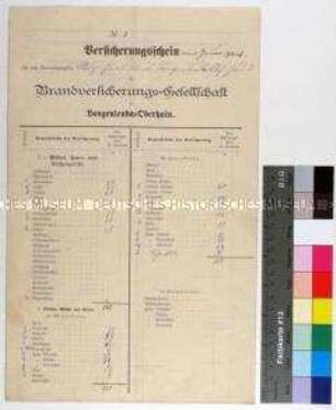 Versicherungsschein der Brandversicherungsgesellschaft zu Langenleuba-Oberhain für den Hausbesitzer Max Emil Claus in Langenleuba-Oberhain