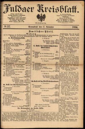 Erste Ausgabe vom Samstag, den 17. November 1894.