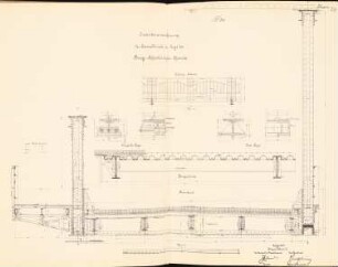 Kanalbrücke im Zuge der Brieg-Schreibendorfer Chaussee, Brieg: Geländer, bewegliche und feste Lager: Ansichten, Schnitte, Details 1:10