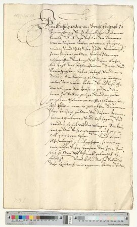 Herzog Ernst II. zu Braunschweig-Lüneburg quittiert dem Lüneburger Stadtrat den Empfang von 2000 Gulden lübisch Jahrespension zustehend aus dem Vertrag von 1562. 1000 Gulden werden an die herzögliche Kasse übergeben und die anderen 1000 Gulden an andere Einrichtungen. Eigenhändige Unterschrift.