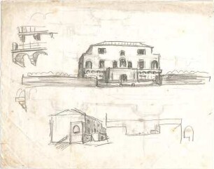 Hildebrand, Adolf von; Forte dei Marmi (Italien); Ferienhaus Hildebrand - Teilgrundriss, Perspektiven, Details