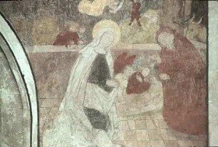 Hortus conclusus mit Himmlischem Jerusalem, Gottvater und Propheten, darunter Szenen aus dem Marienleben — Christi Geburt