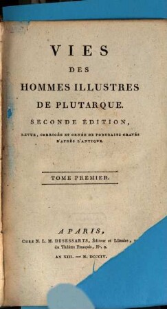 Les vies des hommes illustres de Plutarque, 1