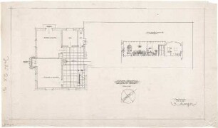 Gsaenger, Gustav; München - Moosach; Haus Eierschmalz, Wiederaufbau - Grundriss OG, Wohndiele (Längsschnitt)