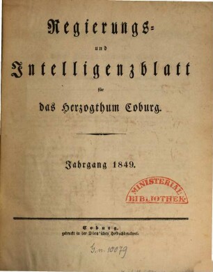 Regierungs- und Intelligenzblatt für das Herzogtum Coburg. 1849