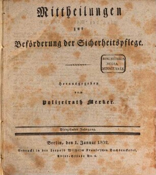 Mittheilungen zur Beförderung der Sicherheitspflege, 14. 1832