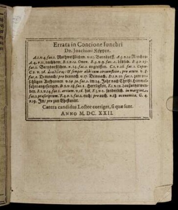 Errata in Concione funebri Dn. Joachimi Köppen.