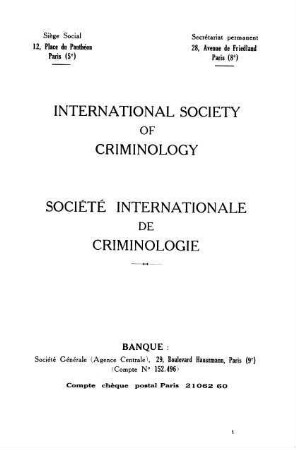 Société Internationale de Criminologie - International Society of Criminology