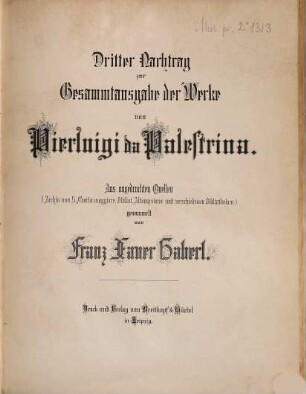 Pierluigi da Palestrinas Werke. 32, Nachtrag. Bd. 3