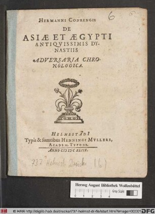 Hermanni Conringii De Asiae Et Aegypti Antiquissimis Dynastiis Adversaria Chronologica