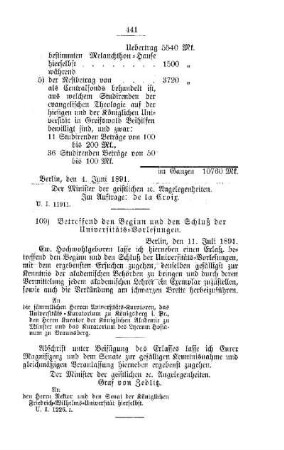 Betreffend den Beginn und den Schluß der Universitäts-Vorlesungen : [B. Universitäten]