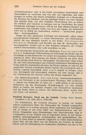224-225 [Rezension] Dessauer, Friedrich, Streit um die Technik