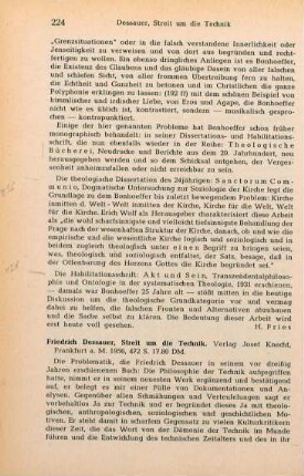 224-225 [Rezension] Dessauer, Friedrich, Streit um die Technik