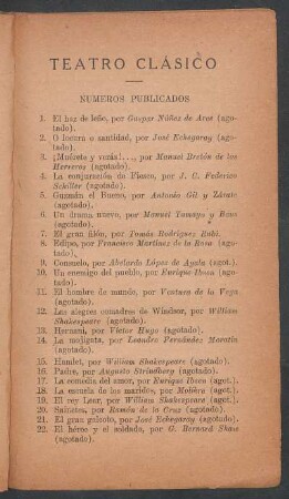 Números publicados "Teatro clásico"