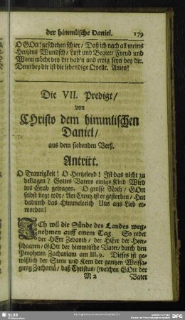 Die VII. Predigt, von Christo dem himmlischen Daniel,aus dem siebenden Verß