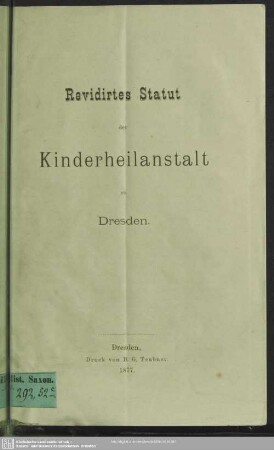 Revidiertes Statut der Kinderheilanstalt zu Dresden