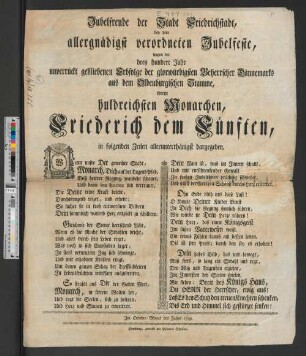 [Jubelfreude der Stadt Friedrichstadt, bey dem allergnädigst verordneten Jubelfeste, ...]