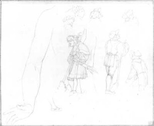 Studien nach dem Werk des Petrarca-Meisters : Rietschel, Ernst. Studien nach dem Werk des Petrarca-Meisters "M. T. Ciceronis officia, ein Buch zu seinem Sune Marco, in teutsche Reime gebracht" (Augsburg 1531). Skizzenbuch B, fol. f. Bleistift; 16,7 x 20,6 cm (Blattgröße). Um 1825/1830/1831. Privatbesitz. WVZ S. 297/298