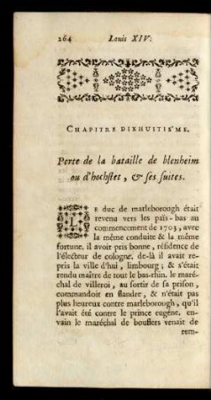Chapitre Dixhuitiéme. Perte de la bataille de blenheim ou d'hochstet, & ses suites