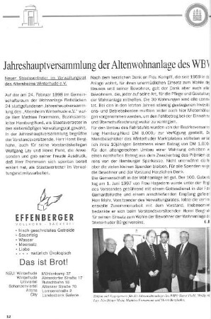 Jahreshauptversammlung der Altenwohnanlage des WBV