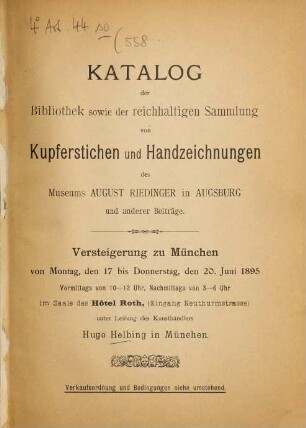 Versteigerung. 1895, 17./20. Juni = [558]