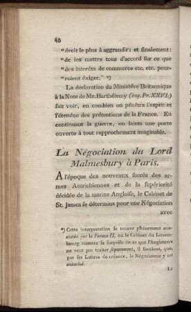 La Négociation du Lord Malmesbury à Paris.