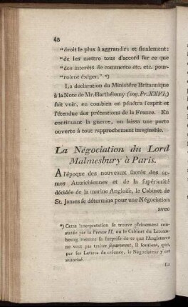 La Négociation du Lord Malmesbury à Paris.