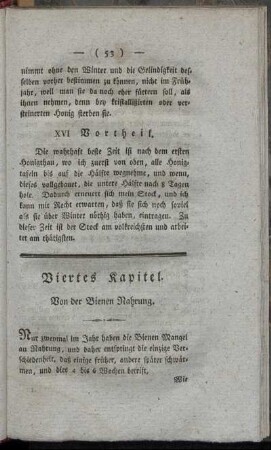 Viertes Kapitel. Von der Bienen Nahrung ... [worin 2 Vortheile und 5 Beyspiele]