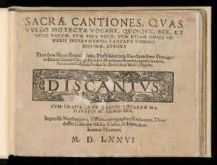 Teodoro Riccio: Sacrae cantiones ... quinque, sex et octo vocvm ... Discantvs