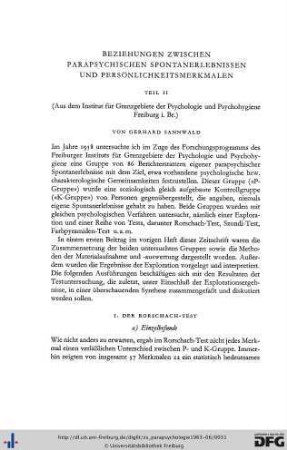 Gerhard Sannwald: Beziehungen zwischen parapsychischen Erlebnissen und Persönlichkeitsmerkmalen II
