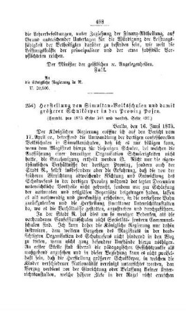 Herstellung von Simultan-Volksschulen und damit größere Schulkörper in der Provinz Posen : [V. Elementarschulwesen]