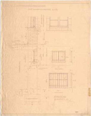 Fischer, Theodor; München, Alte Heide; Wohnanlage "Alte Heide" - Fensterbrüstungen (Ansichten, Teilansicht, Schnitt); Bankett der Flügelbauten (Schnitt)