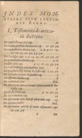 Index Monstrans Usum Lectionis Exodi.