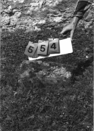 Grabstein 554 (Index: 99789110) Material: Sandstein Zustand: Fragment Besonderheit: Kindergrab: Grabstein 554