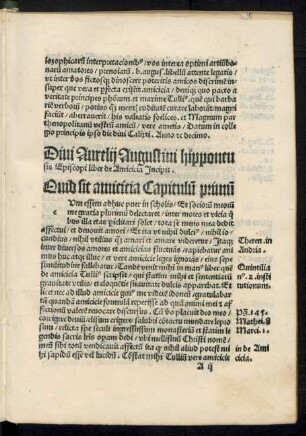 Divi Aurelii Augustini hipponensis Episcopi liber de Amicicia Incipit.