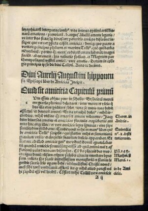 Divi Aurelii Augustini hipponensis Episcopi liber de Amicicia Incipit.