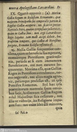 IX. [Magnam esse Gallorum in Ecclesiam Romanam merita, sed non minora Ecclesiae Romanae in Gallos]