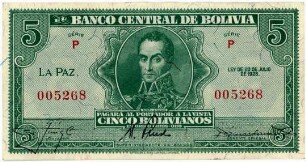 Geldschein, 5 Bolivianos, 20.7.1928