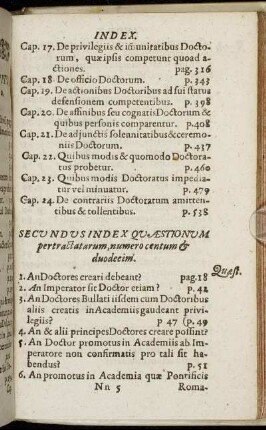 Secundus Index Quæstionum pertractatarum, numero centum & duodecimi.