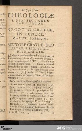 Caput Primum, De Auctore Gratiæ, Deo Patre Filio, Et Spiritu Sancto.