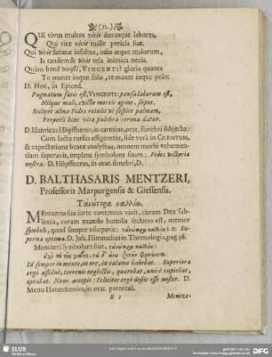[XIII.] D. Balthasaris Mentzeri