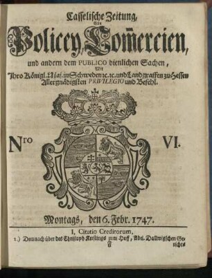Nro. VI, Montags, den 6. Febr. 1747