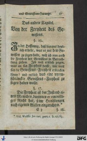 Das andere Capitel. Von der Freyheit des Gewissens.