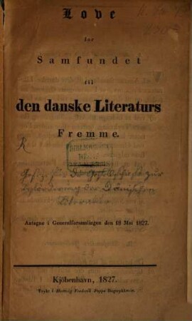 Love for Samfundet til den danske Literaturs Fremme